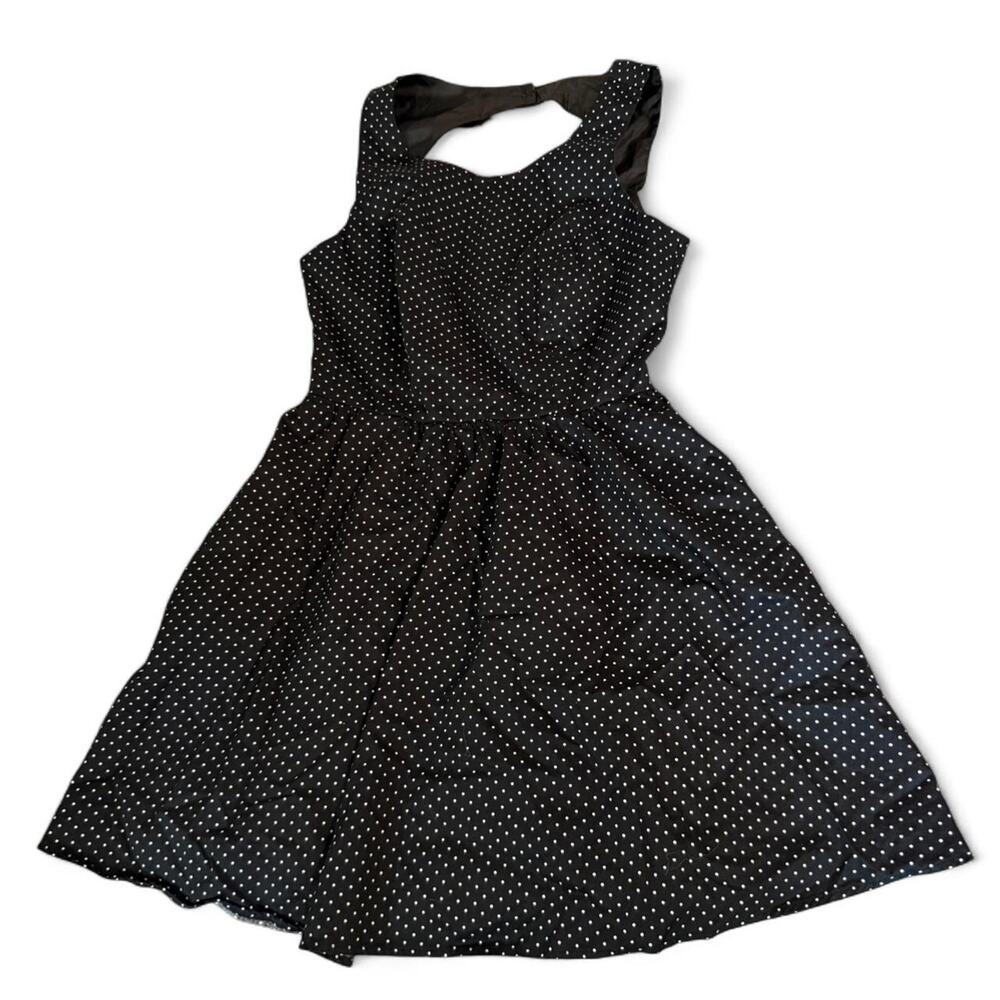Mimi Chica Polka Dot Dress Black White 100% Cotton Flare Prep Spring Old Money